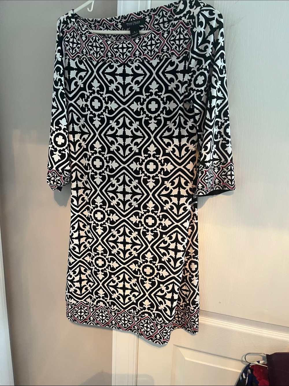 WHBM Black & White Patterned Women’s Dress with Pink Accents like new small